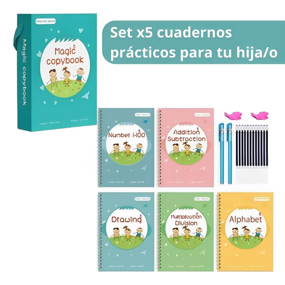 📕 KIT DE 5 CUADERNOS DE CALIGRAFÍA MÁGICA 🎩 + REGALO EXCLUSIVO 😎