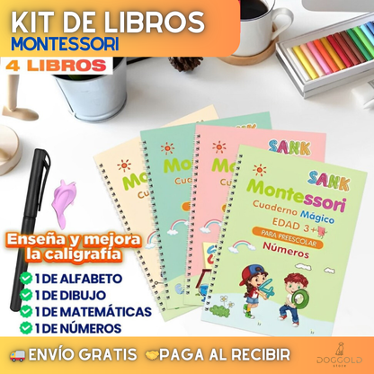 📙 Kit 4 cuadernos Caligrafía MONTESSORI® + 5 lápices mágicos + Regalo Sorpresa