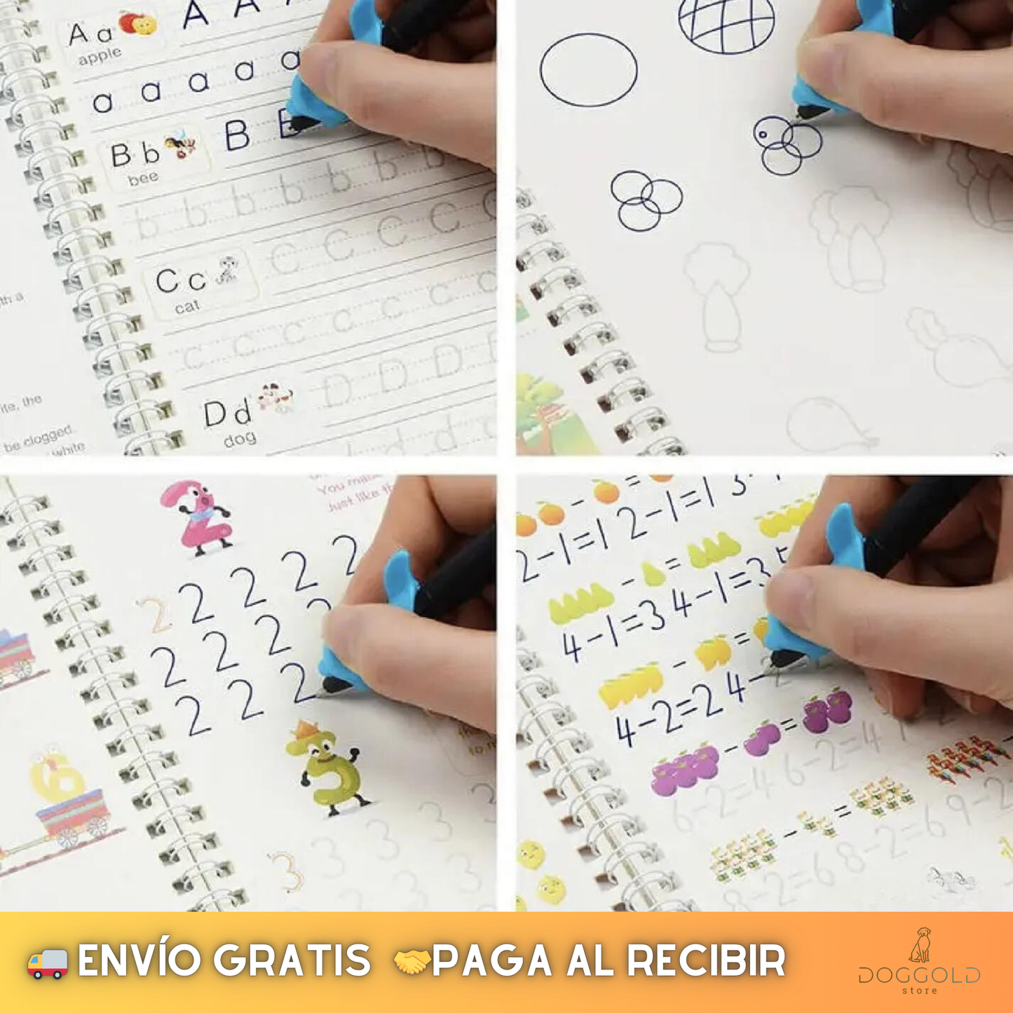 📙 Kit 4 cuadernos Caligrafía MONTESSORI® + 5 lápices mágicos + Regalo Sorpresa