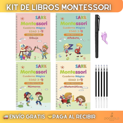 📙 Kit 4 cuadernos Caligrafía MONTESSORI® + 5 lápices mágicos + Regalo Sorpresa